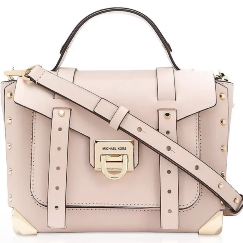 Michael Kors Manhattan Medium Top Handle School Satchel Powder Blush Leather - Picture 2 of 5